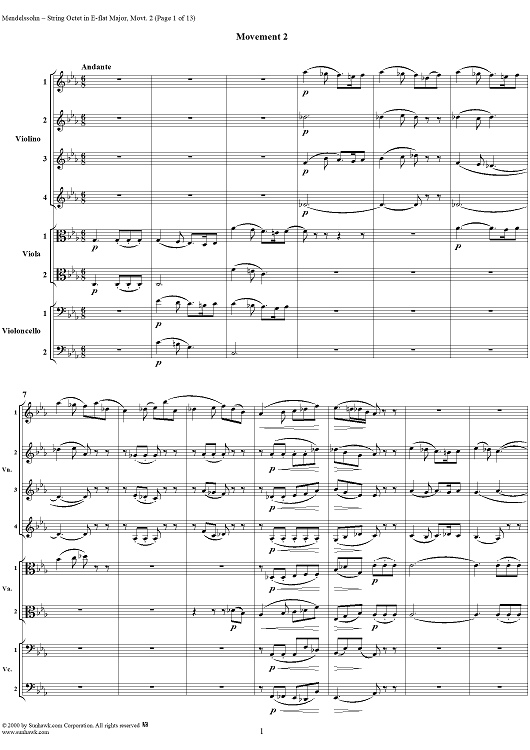 String Octet, Op. 20, Movement 2 - Score