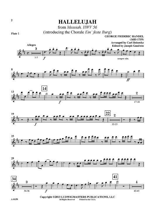 Hallelujah - from "Messiah", HWV 56 (introducing the Chorale "Ein' feste Burg") - Flute 1