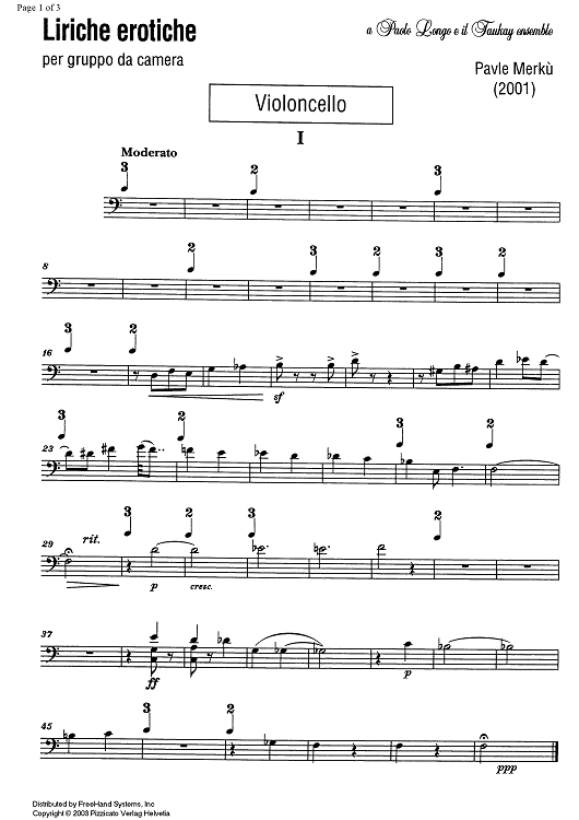 Liriche erotiche (Erotic poems) - Cello