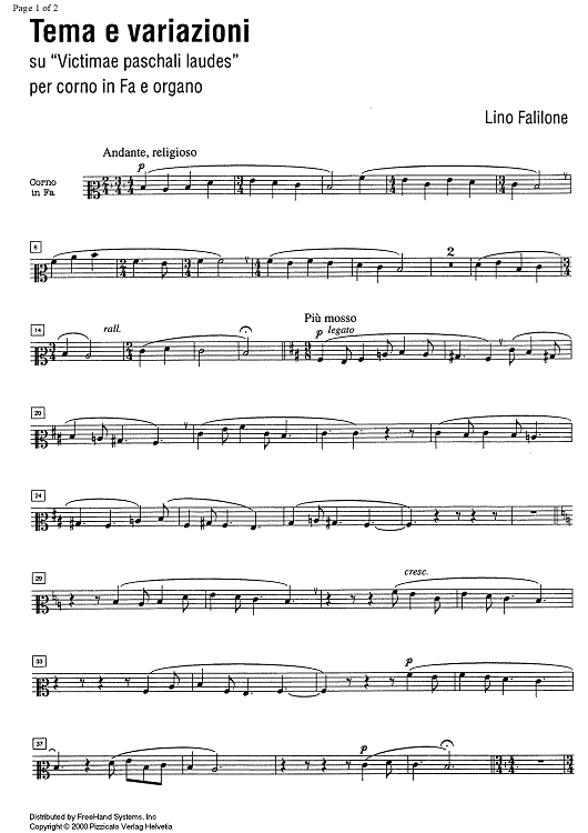 Tema e variazioni su Victimae paschali laudes - Horn in F