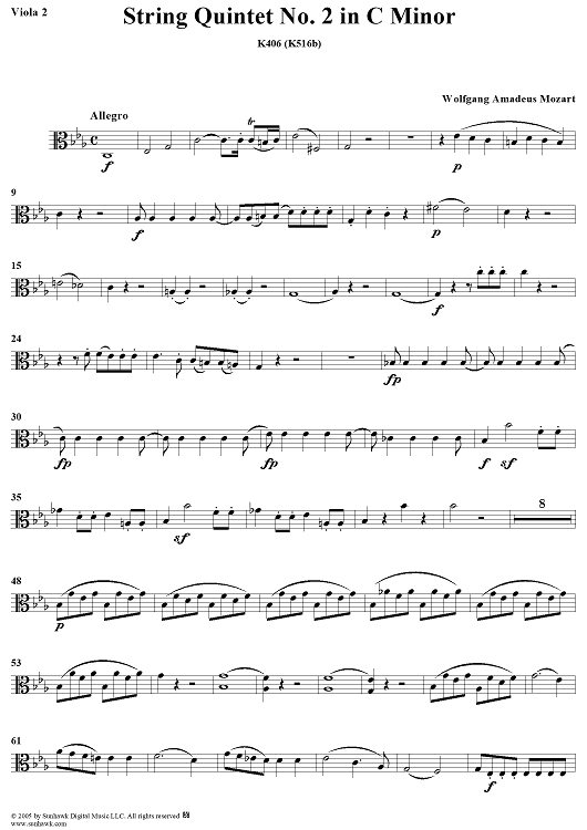 String Quintet No. 2 in C Minor, K406 - Viola 2