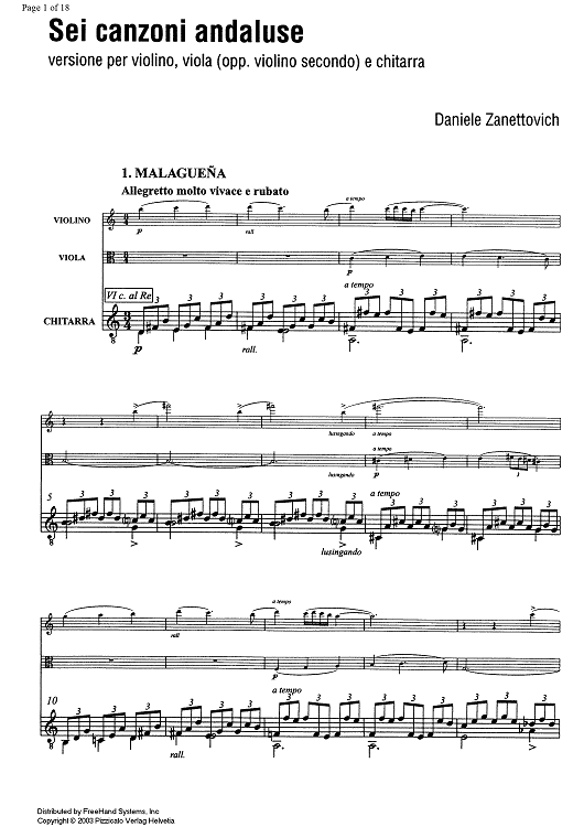 6 canzoni andaluse (6 andalusian songs) - Score