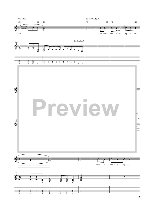 System Lonely Day Guitar Tabs Lonely Day