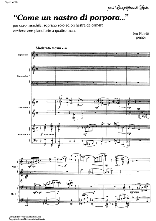 "Come un nastro di porpora..." - Score