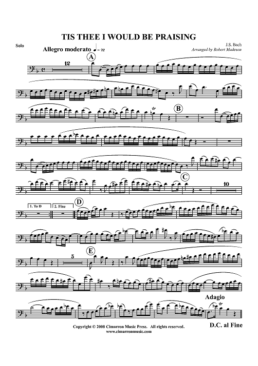 Tis Thee I Would Be Praising - Euphonium BC/TC