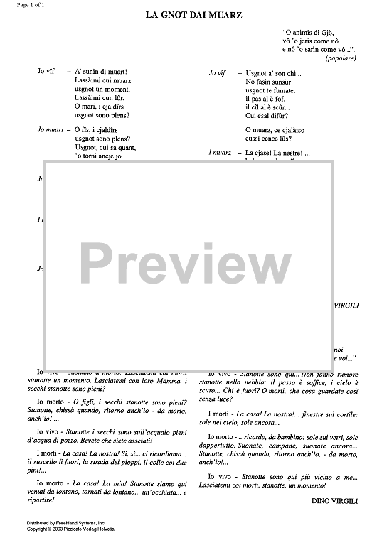 La gnot dai muarz (The night of the Dead) - Score