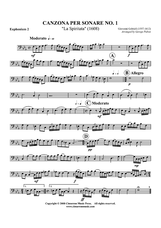 Canzon per Sonare No. 1 "La Spiritata" (1608) - Euphonium 2 BC/TC