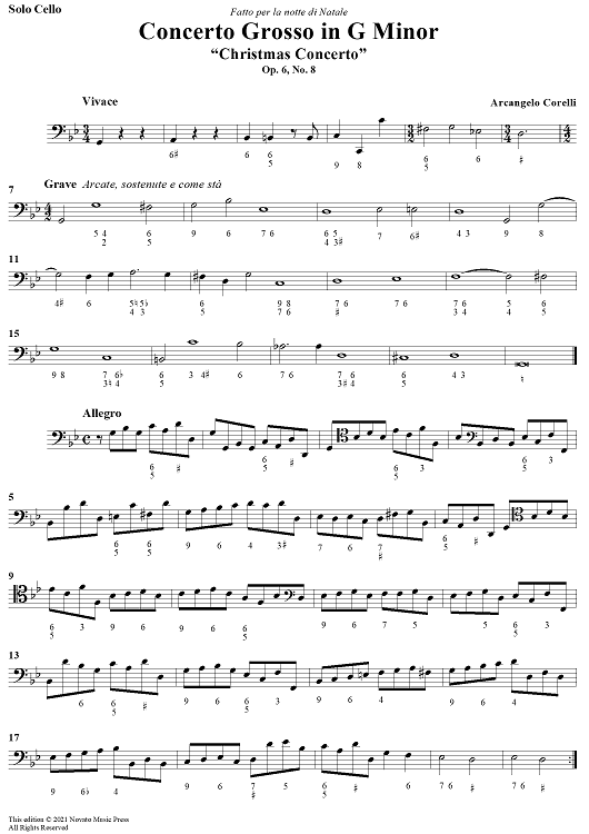 Concerto Grosso No. 8 in G Minor, Op. 6, "Christmas Concerto" - Solo Cello