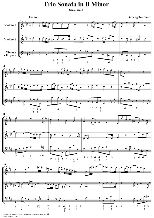 Trio Sonata in B Minor, Op. 3, No. 4 - Score