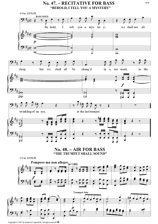 Messiah, no. 48: The trumpet shall sound - Piano Score