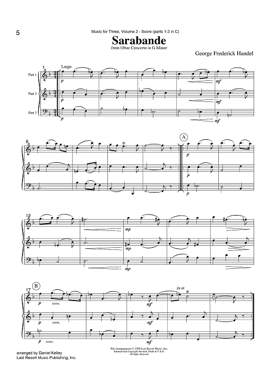 Sarabande & Allegro from Oboe Concerto in G Minor - Score
