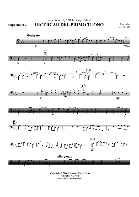 Ricercar del Primo Tuono - Euphonium 2 BC/TC