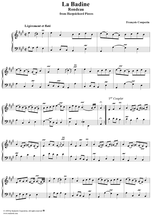 Harpsichord Pieces, Book 1, Suite 5, No.7:  La Badine