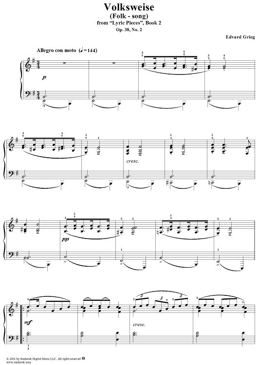Lyric Pieces Book 2, op. 38, no. 2: Volksweise (Folk-Song)