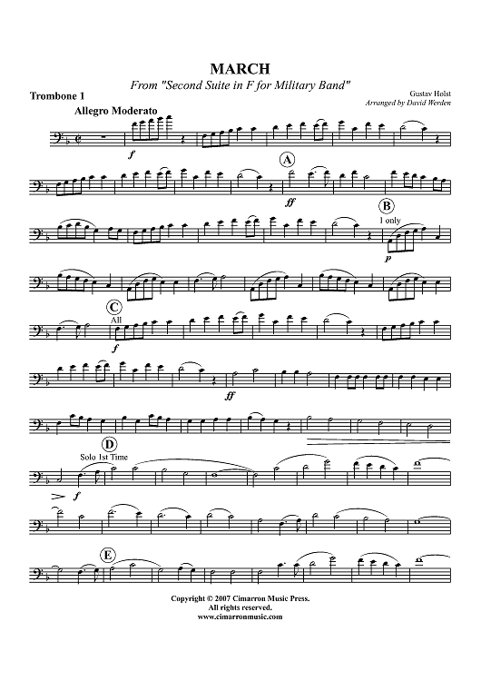 March from "Second Suite in F for Military Band" - Trombone 1