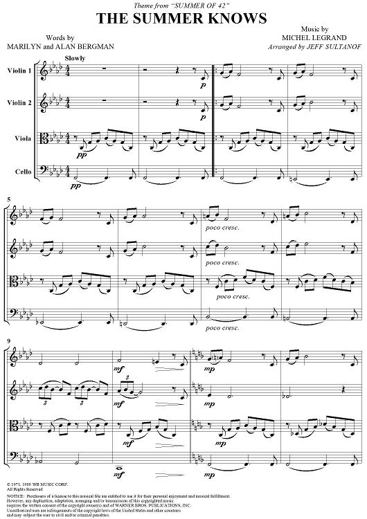 The Summer Knows (Theme from Summer of '42) - Score