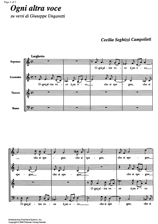 Ogni altra voce - Score