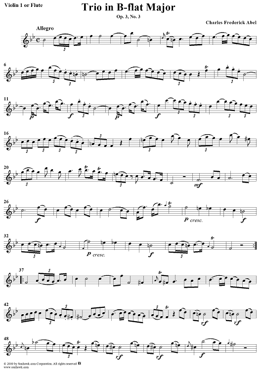 Trio in B-flat Major Op. 3, No. 3 - Violin 1 or Flute