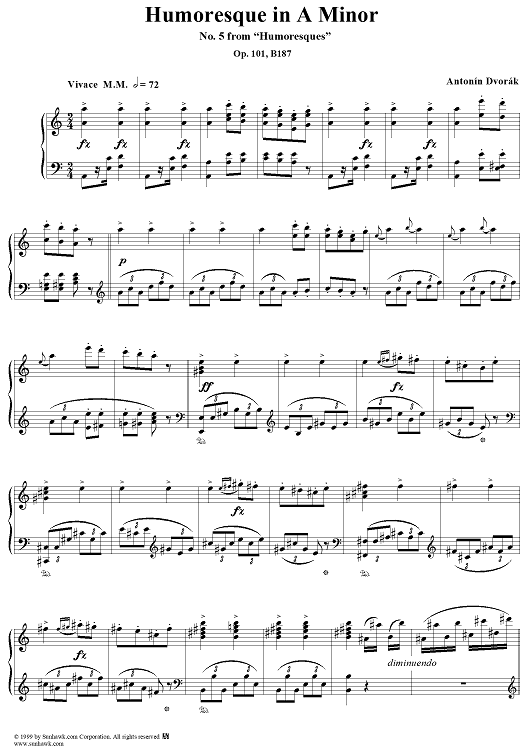 Humoresque No. 5 in A Minor - from "Humoresques" - Op. 101 - B187