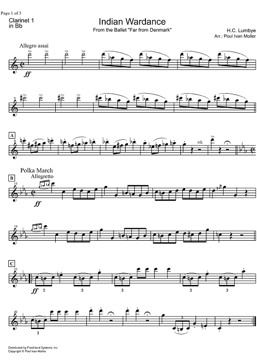 Indian Wardance from Far from Denmark - B-flat Clarinet 1