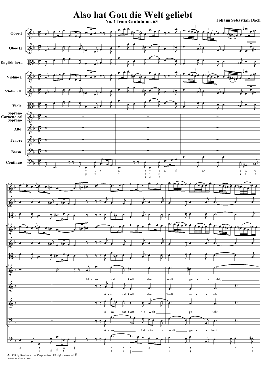 Also hat Gott die Welt geliebt - No. 1 to Cantata no. 63, BWV63