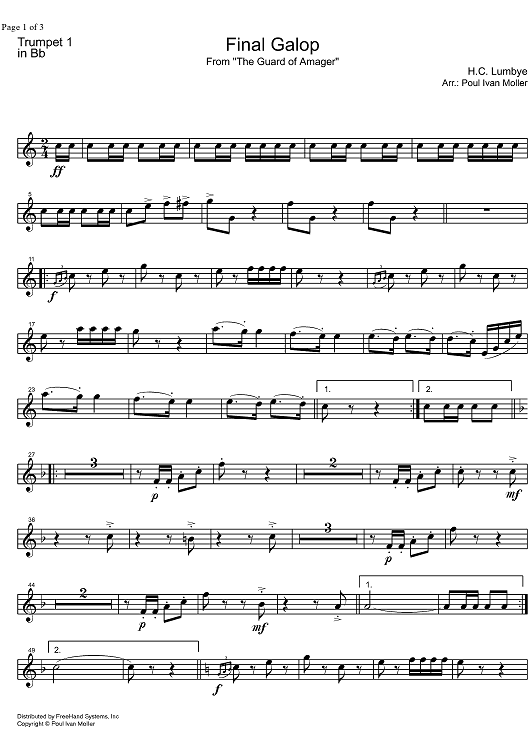 Final Galop from the Guard of Amager - B-flat Trumpet 1