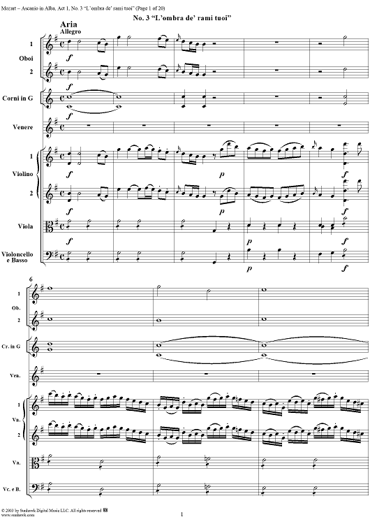 "L'ombra de' rami tuoi", No. 3 from "Ascanio in Alba", Act 1, K111 - Full Score