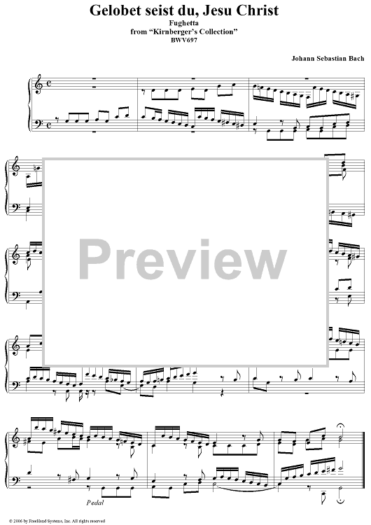 Gelobet seist du, Jesu Christ, fughetta, from "Kirnberger's Collection", BWV697