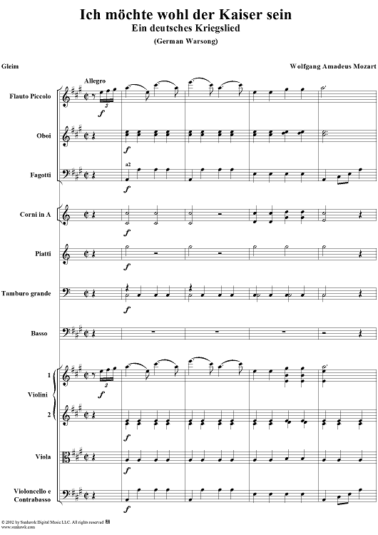 "Ich möchte wohl der Kaiser sein", K539 - Full Score