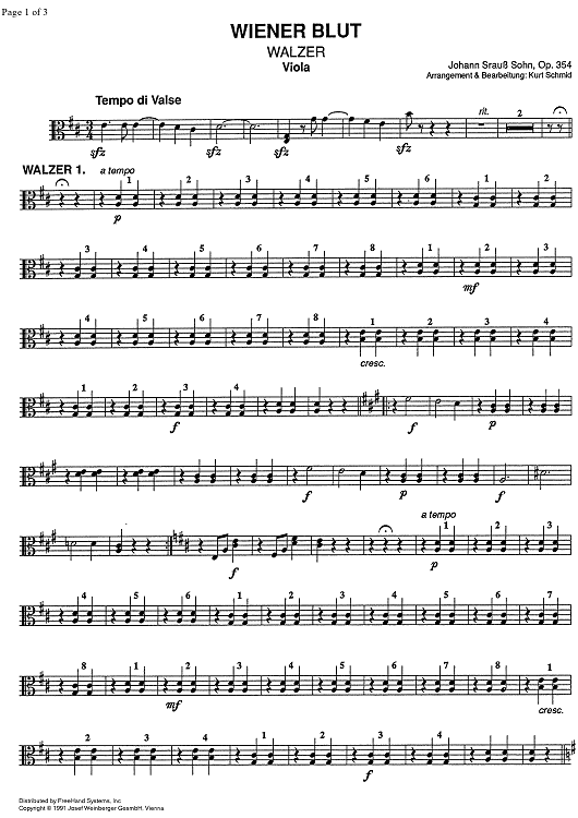 Wiener Blut, Walzer Op.354 - Viola