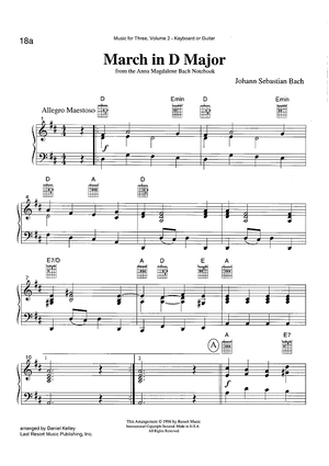 March in D Major - from the Anna Magdalene Bach Notebook - Keyboard or Guitar