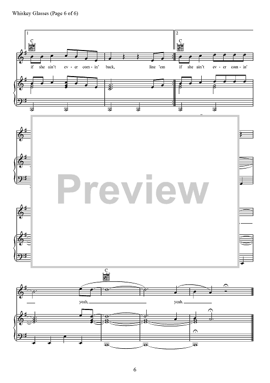 Whiskey Glasses" Sheet Music by Wallen for Piano/Vocal/Chords