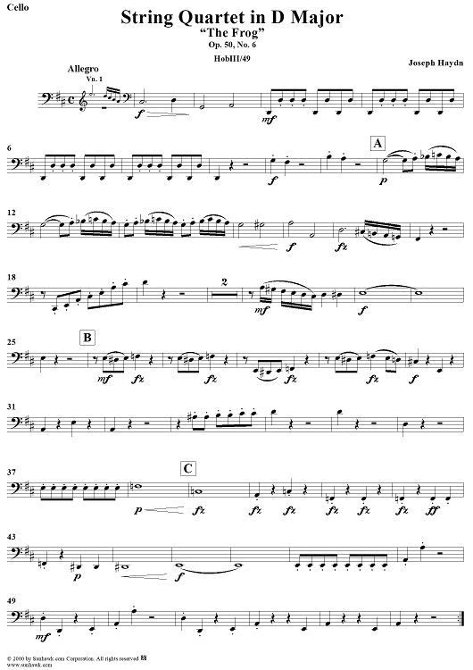 String Quartet in D Major, Op. 50, No. 6 - Cello