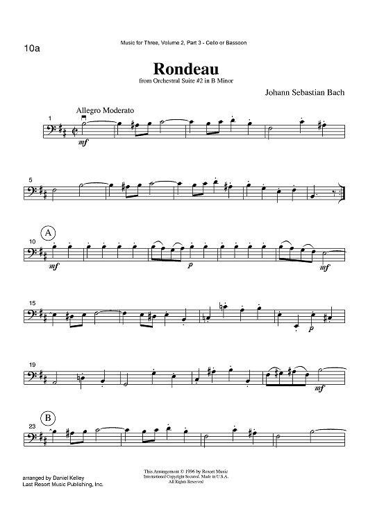 Rondeau - from Orchestral Suite #2 in B Minor - Part 3 Cello or Bassoon