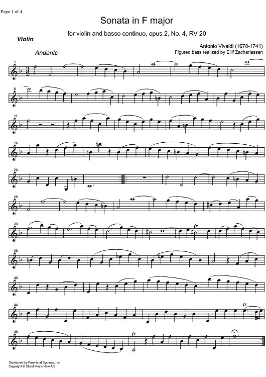 Sonata F Major Op. 2 No. 4 RV20 - Violin