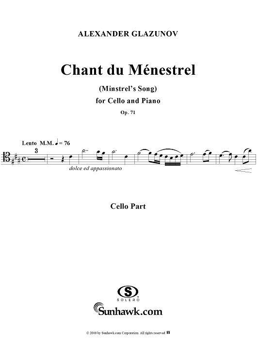 Chant du Ménestrel, Op. 71 - Cello