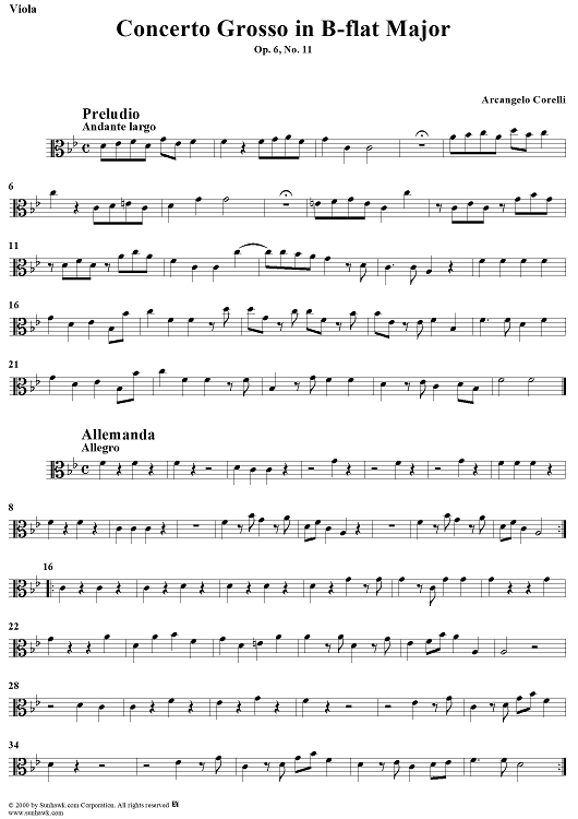 Concerto Grosso No. 11 in B-flat Major, Op. 6, No. 11 - Viola
