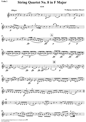 String Quartet No. 8 in F Major, K168 - Violin 2