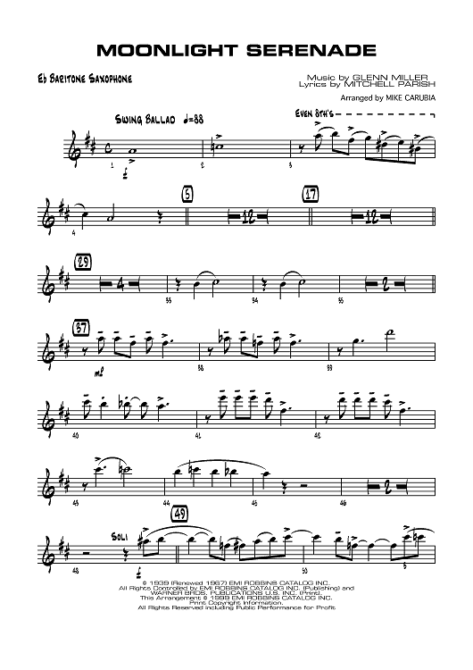 Moonlight Serenade - E-flat Baritone Saxophone
