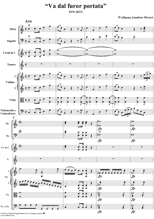 "Va, dal furor portata", aria, K19c (K21) - Full Score