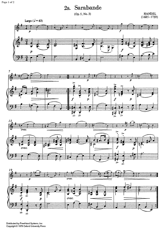Sarabande and Allemande (from Op. 5 No. 3) - Score