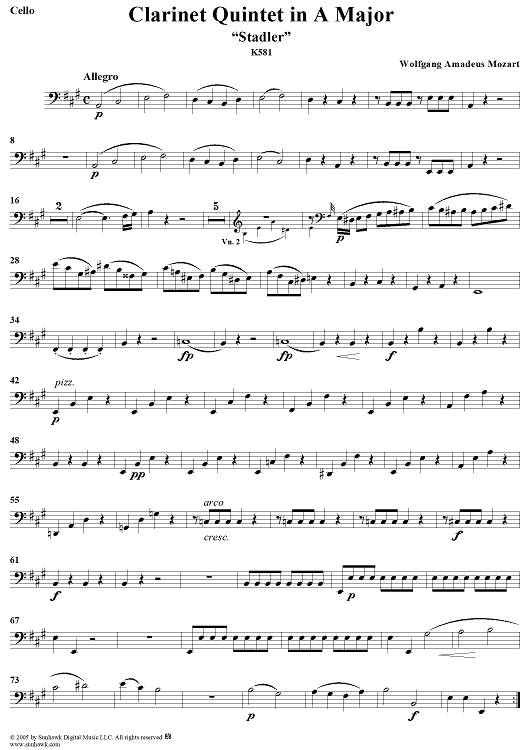 Clarinet Quintet in A Major, K581 - Cello