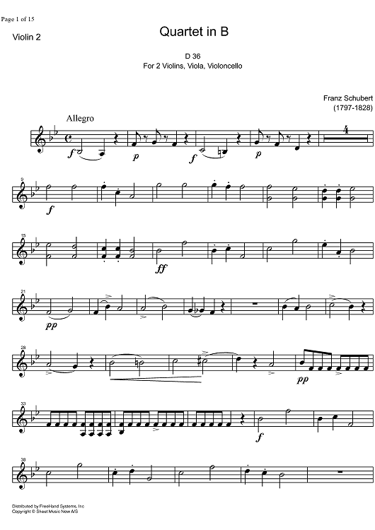 String Quartet No. 3 Bb Major D36 - Violin 2