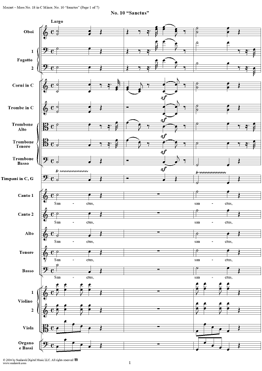 Mass No. 18 in C Minor, No. 10: Sanctus - Full Score