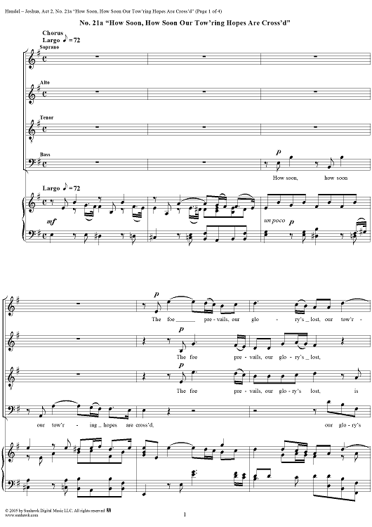 Joshua, Act 2, No. 21a: "How soon, how soon our tow'ring hopes are cross'd"