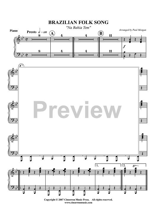 Brazilian Folk Song (Na Bahia Tem) - Piano