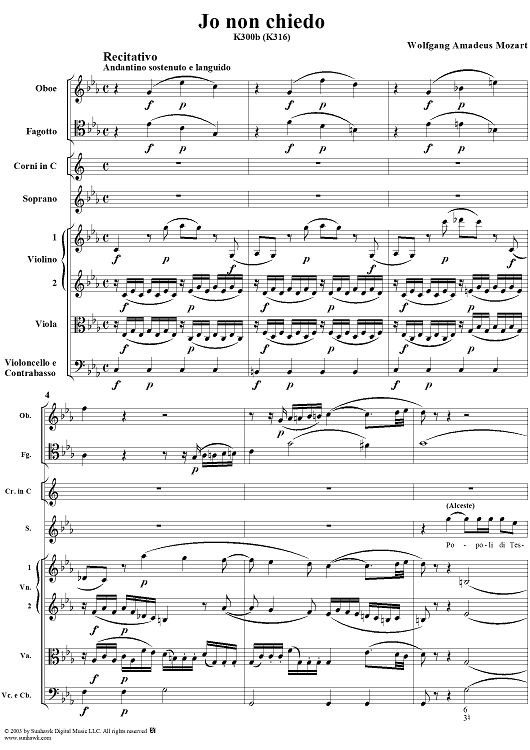 "Popoli di Tessaglia", recitative and "Io non chiedo", aria, K300b (K316) - Full Score