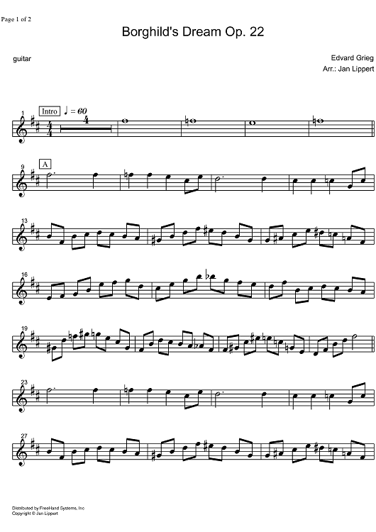 Sigurd Jorsalfar Op.22 No. 1 (Op.56 No. 2) - Borghild's Dream - Guitar