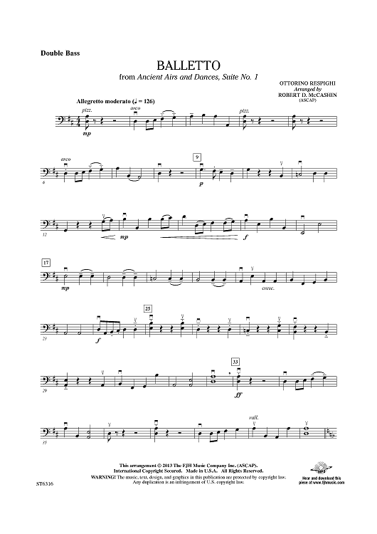 Balletto from Ancient Airs and Dances, Suite No. 1 - Double Bass