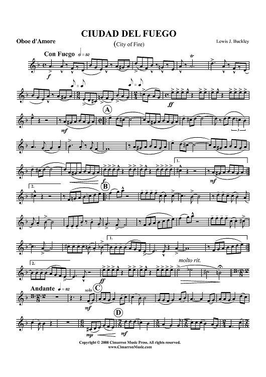Ciudad del Fuego (City of Fire) - Oboe d'amore (opt. Oboe 2)